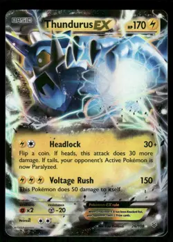 Pokemon Cards Thundurus EX 26/108 Roaring Skies Holo EX Rare LP *2 - Image 1