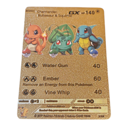 Charmander Bulbasaur Squirtle GX HP140 Gold Foil Fan Art Pokemon Card - Image 1