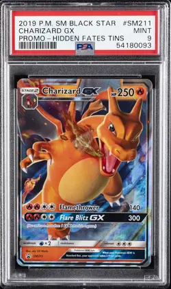 2019 POKEMON SM BLACK STAR PROMO HIDDEN FATES TINS #SM211 CHARIZARD GX PSA 9 - Image 1