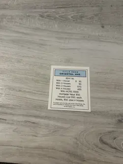1999 Monopoly Property Deed Card ORIENTAL AVENUE Game Piece Part - Image 1