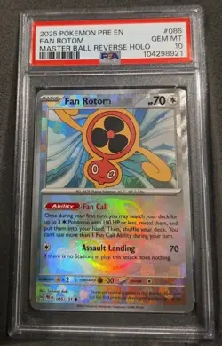 POKEMON CARD FAN ROTOM MASTER BALL REVERSE HOLO 85 PRE EN GRADED PSA 10 GEM MINT - Image 1