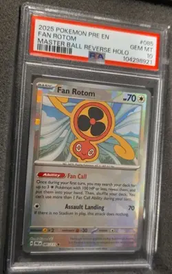 POKEMON CARD FAN ROTOM MASTER BALL REVERSE HOLO 85 PRE EN GRADED PSA 10 GEM MINT - Image 2