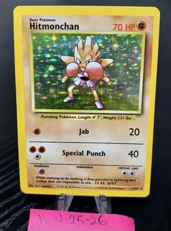 Hitmonchan 7/102 Base Set Pokemon Card RARE Holo - Image 1