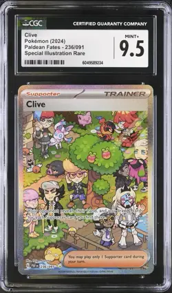 CGC 9.5 MINT + Clive 236/091 Paldean Fates Special Illustration Rare Pokemon - Image 1