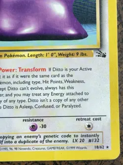 Ditto 18/62 Fossil Rare Pokemon Card. - Image 4