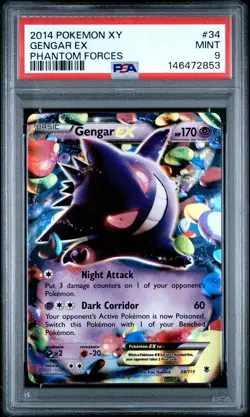 2014 POKEMON XY PHANTOM FORCES #34 GENGAR EX PSA 9 - Image 1