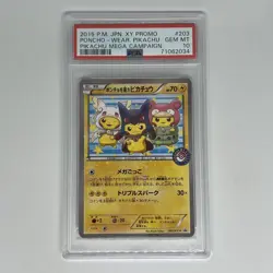 Poncho Pikachu Promo PSA 10 203 XY P Japanese Pokemon Card Mega Campaign - Image 1