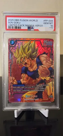 2025 DRAGON BALL SUPER CARD GAME FUSION WORLD #FP-034 SON GOKU PSA 10 - Image 1