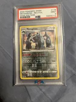 2020 POKEMON SWORD & SHIELD VIVID VOLTAGE #118 METAGROSS-REVERSE FOIL PSA 9 - Image 1
