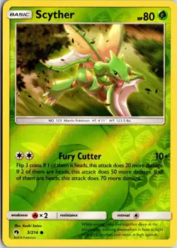 Scyther 3/214 C Lost Thunder Pokemon Reverse Holo NM/M - Image 1