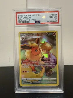2022 POKEMON SWSH09 BRILLIANT STARS FLAREON TG01 ULTRA RARE FULL ART HOLO PSA 10 - Image 1