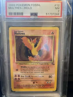 Pokemon TCG Moltres Holo Fossil Unlimited #12 PSA 7 Rare Vintage - Image 1