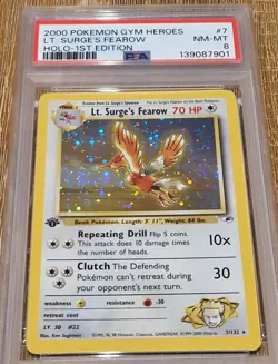 Lt. Surge's Fearow *1st Edition* PSA8 Graded Pokemon Card - Gym Heroes 2000 - Image 1