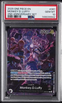 2025 ONE PIECE ENGLISH VERSION 2ND ANNIVERSARY SET #061 MONKEY D. LUFFY PSA 10 - Image 1