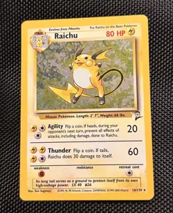 Pokemon Raichu Base Set 2 Holo Rare 16/130 80 HP Stage 1 English Card - Image 1