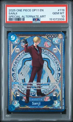 2025 ONE PIECE OP11-A FIST OF DIVINE SPEED SPECIAL ALTERNATE ART SANJI PSA 10 - Image 1