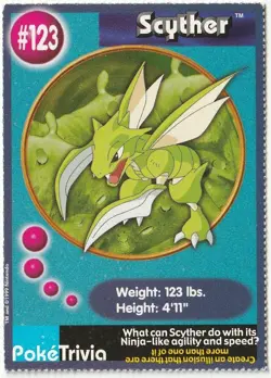 1999 Vintage Scyther, Pokemon Poketriva Burger King Movie Card 123 / 151 Gen 1 - Image 1