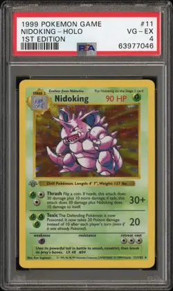 Pokemon Grey Stamp Nidoking Base Set Shadowless 1st Edition Holo Rare #11 PSA 4 - Image 1