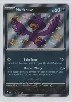 Shiny Rare - Murkrow Pokemon Scarlet & Violet Paldean Fates PAF #181 - Image 1