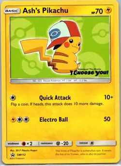Pokemon TCG Ashs Pikachu SM112 SM Black Star Promos LP - Image 1