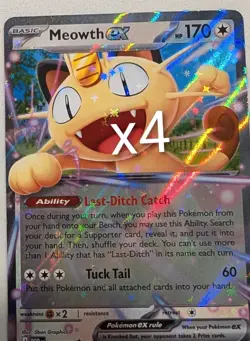 x4 Meowth ex 062/088 Me03: Perfect Order Holo, Pokemon TCG Playset, x4 - Image 1