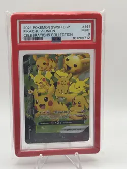 2021 POKEMON SWSH BLACK STAR PROMO CELEBRATIONS COLL #141 PIKACHU V-UNION PSA 9 - Image 1