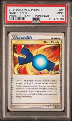 2011 POKEMON WORLD CHAMPIONSHIPS PROMO TWINBOAR #82 RARE CANDY PSA 9 - Image 1