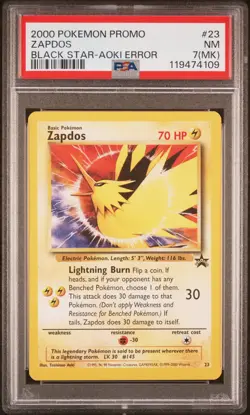 2000 POKEMON PROMO BLACK STAR TOSHINAO AOKI ERR #23 ZAPDOS PSA 7 MK - Image 1