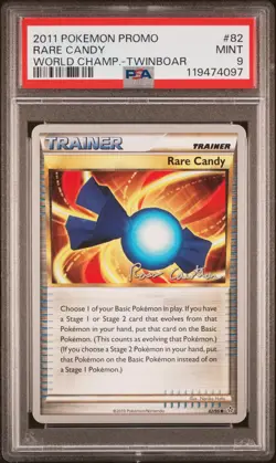 2011 POKEMON WORLD CHAMPIONSHIPS PROMO TWINBOAR #82 RARE CANDY PSA 9 - Image 1