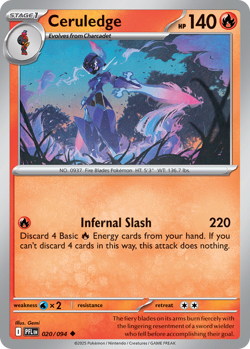 CERULEDGE 020/094 UC PHANTASMAL FLAMES POKEMON LP GEMI - Image 4