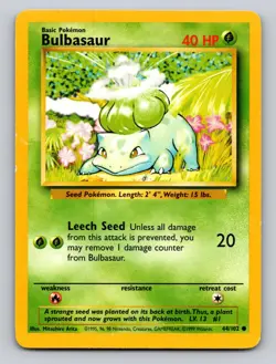Bulbasaur 44/102 Common Base Set Unlimited Pokemon HP - Image 1