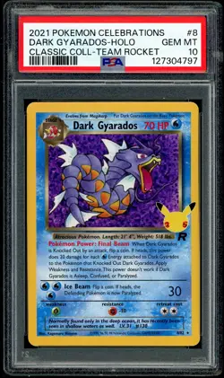 PSA 10 MINT GEM Dark Gyarados 8 Pokemon Celebrations Classic Collection Holo - Image 1