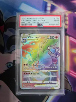 Pokemon Rainbow Charizard VSTAR (Secret) 174/172 Swsh09: Brilliant Stars PSA 9 - Image 1