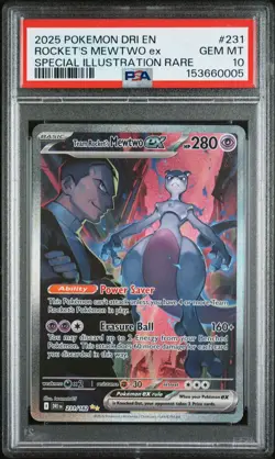 Pokemon Team Rocket's Mewtwo ex PSA 10 Special Illustration Rare Holo 231/182 - Image 1