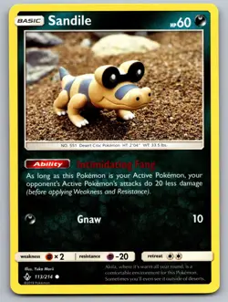 Sandile 113/214 Common Unbroken Bonds Pokemon Near Mint Yuka Morii Clay Art - Image 1