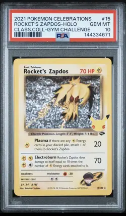 Rocket's Zapdos Pokemon TCG Celebrations Classic Collection 15/145 Holo PSA 10 - Image 1