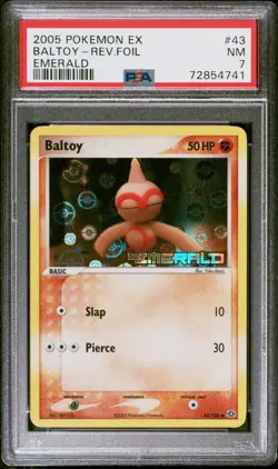 Pokemon Card Baltoy 43/106 Reverse Holo EX Emerald PSA 7 NM - Image 1