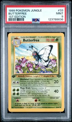 1999 POKEMON JUNGLE 1ST EDITION #33 BUTTERFREE PSA 9 - Image 1