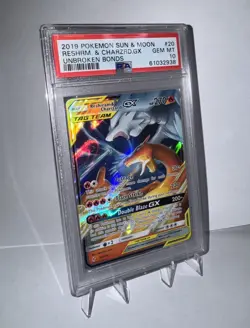 2019 POKEMON SUN & MOON UNBROKEN BONDS #20 RESHIRAM & CHARIZARD GX PSA 10 - Image 3