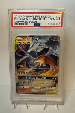 2019 POKEMON SUN & MOON UNBROKEN BONDS #20 RESHIRAM & CHARIZARD GX PSA 10 - Image 5