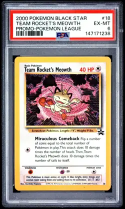 2000 Pokemon Black Star Promo Team Rocket's Meowth 18 FRESH PSA 6 EXCELLENT MINT - Image 1