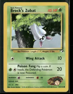 Brock's Zubat 74/132 Common Gym Heroes Pokemon Lightly Played - Image 1