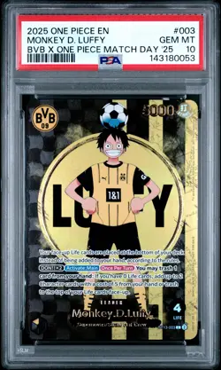 2025 ONE PIECE PROMOS BVB X ONE PIECE MATCH DAY 2025 #003 MONKEY D. LUFFY PSA 10 - Image 1