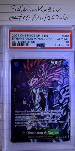 Namco St. Ethanbaron V. Nusjuro OP13-080 Alt Art Rare Foil PSA 10 EN 2025 - Image 1
