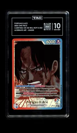2025 One Piece Portgas D. Ace Leader Alt Art #OP13-002 TAG GEM MINT 10 English - Image 1