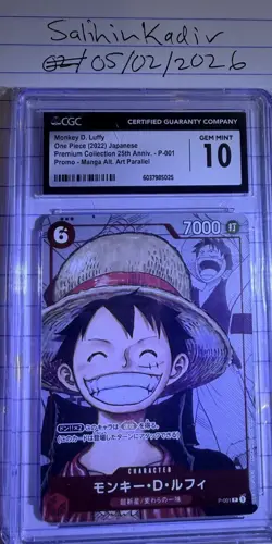 Monkey D. Luffy P-001 Premium Collection Promo Manga Alt Art CGC 10 JP - Image 1