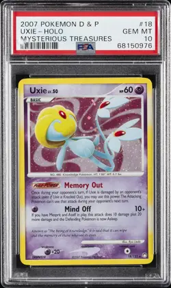2007 POKEMON DIAMOND & PEARL MYSTERIOUS TREASURES #18 UXIE-HOLO PSA 10 - Image 1