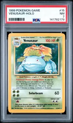 Venusaur Holo Rare Base Set #15/102 1999 PSA 7 Pokemon TCG English - Image 1
