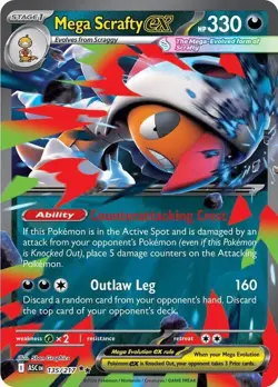Mega Scrafty ex 135/217 Ascended Heroes Double Rare Holo Pokemon NM - Image 1