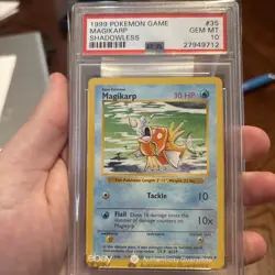 1999 POKEMON BASE SET SHADOWLESS #35 MAGIKARP PSA 10 - Image 1